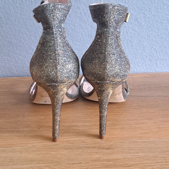 KATE SPADE NEW YORK Womens 6.5 Metallic Leather Isa Sandals Silver Glitter - Picture 3 of 15